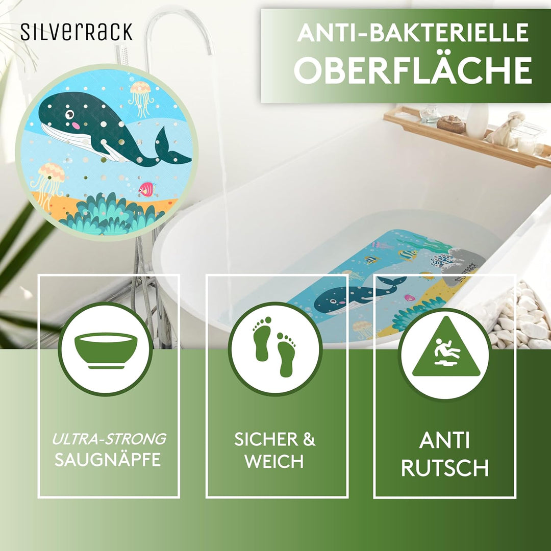 SilverRack Kinder Badewannenmatte 100x40 cm (Wal Motiv) - Antirutschmatte Badewanne BPA frei für Kin