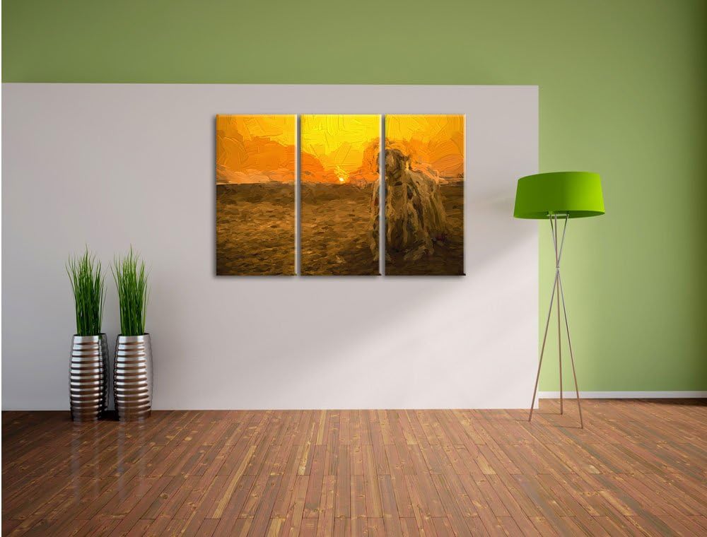 Pixxprint Kamel in ägyptischer Wüste / 3-Teilig/Gesamtmass 120cm Leinwandbild bespannt auf Holzrahme