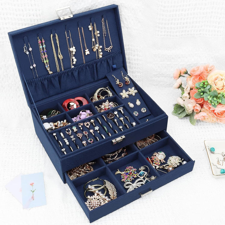 Schmuckkasten, Schmuckkästchen mit Schubladen für Damen Mädchen, Samt Schmuckbox Schmuckschatulle Gr