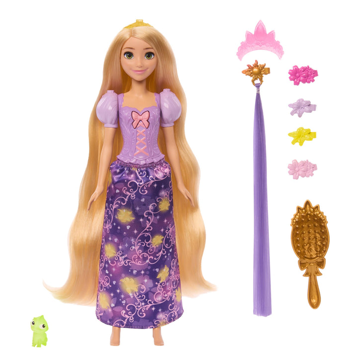 Mattel Disney Princess Rapunzel Modepuppe mit leuchtendem Haar und 4 weiteren Leuchtmöglichkeiten, P