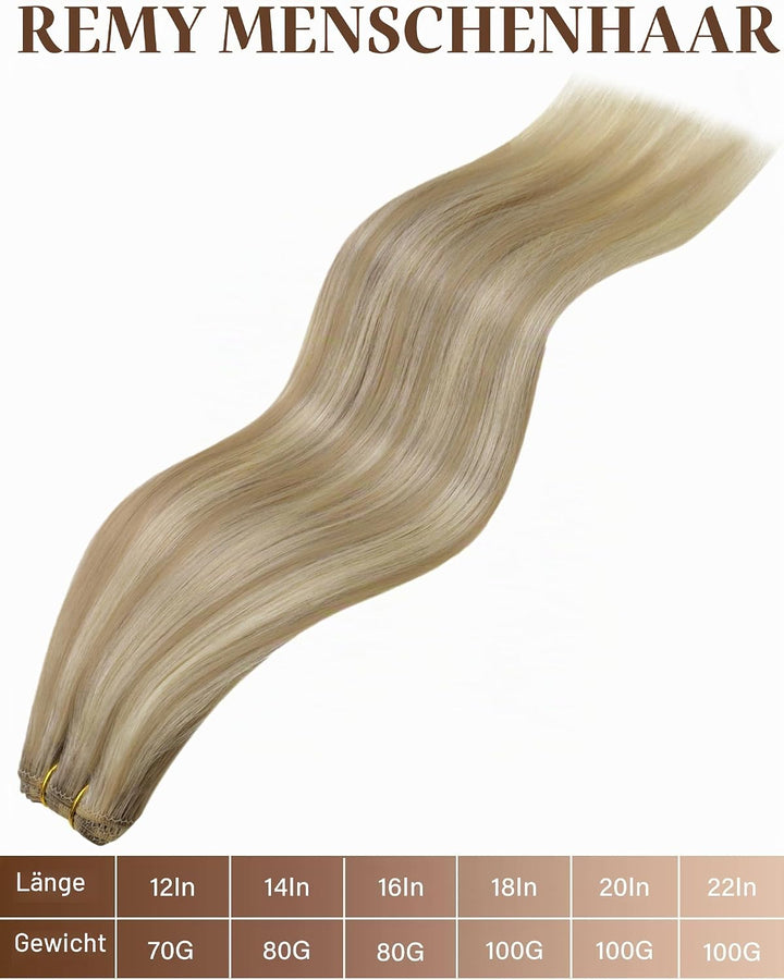 Hetto Extensions Tressen Echthaar Blond Menschliches Haar Sew in Extensions Remy Haarverlangerung Tr