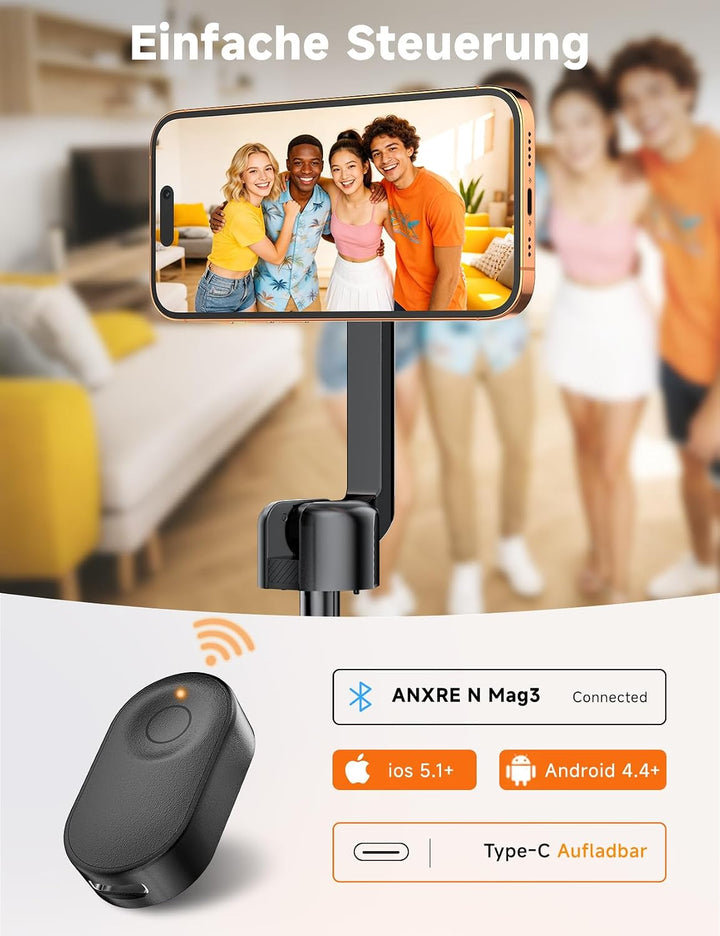 ANXRE 180cm Magnetisches Handy Stativ ＆ Selfie Stick mit Akku-Fernbedienung | Universelle Magnet Han