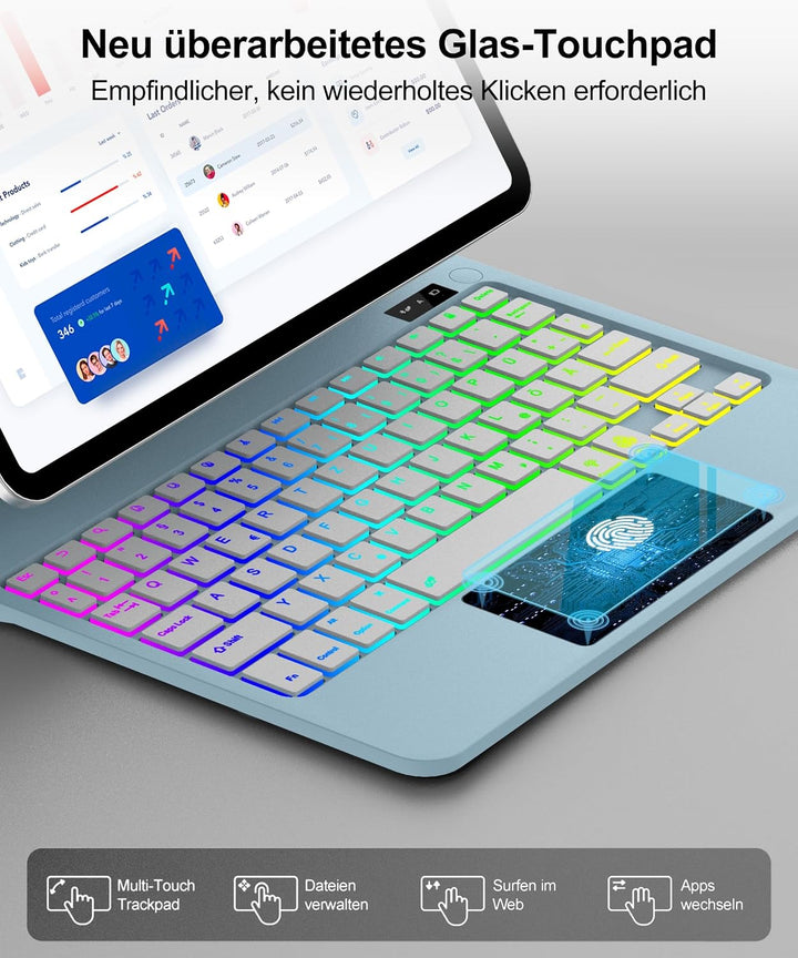 JADEMALL Magic Keyboard Für iPad A16 11/10. Gen mit TP &amp; Beleuchtung QWERTZ | Magic Keyboard für iPa