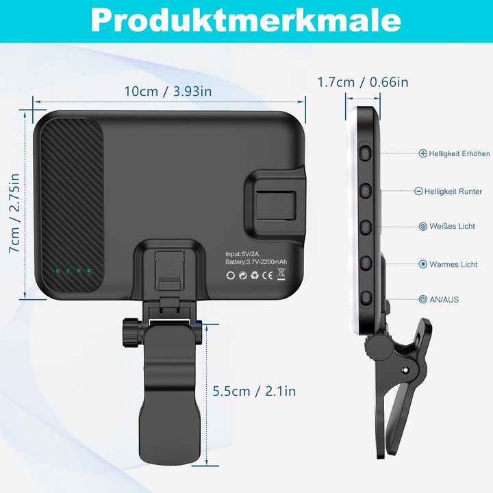 Selfie-Licht, 60 LED 2200mAh wiederaufladbares Handy-Fülllicht 7 Modi, 10-stufige Helligkeit, tragba
