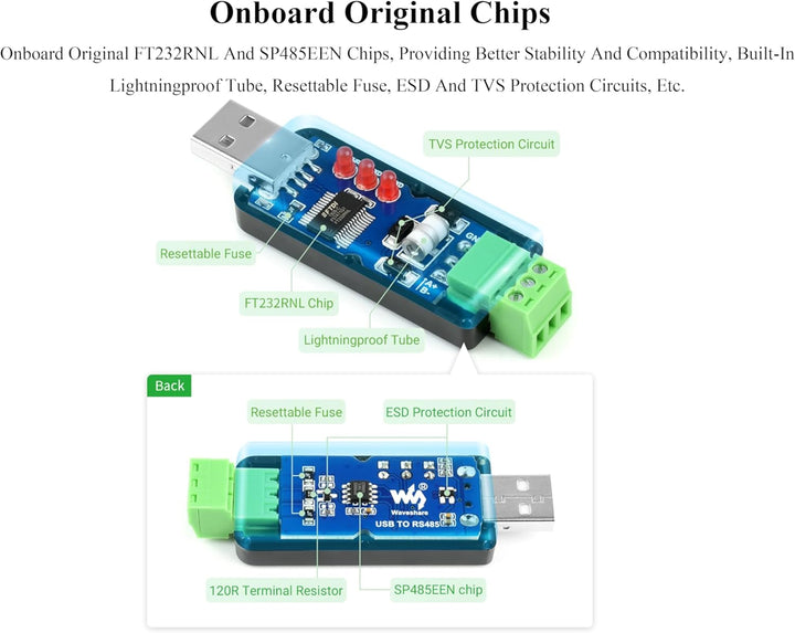 Industrial USB to RS485 Bidirectional Converter with Original FT232RNL and SP485EEN Chip, Supports L