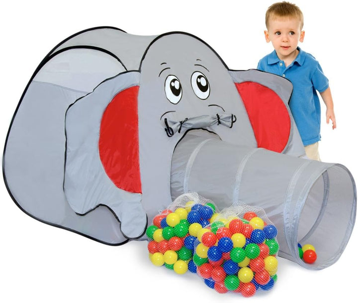 LittleTom Bällebad Elefant mit Tunnel - 200 Bälle - 100x100x102 Bällebad Kinder Spielzelt Tunnel - B