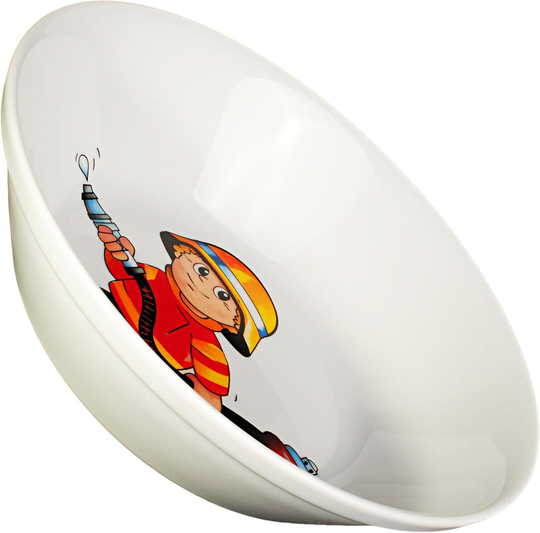 2 TLG. Set Tasse + hoher Teller/Suppenteller/Müslischale - Feuerwehr - Feuerwehrmann & Feuerwehrauto