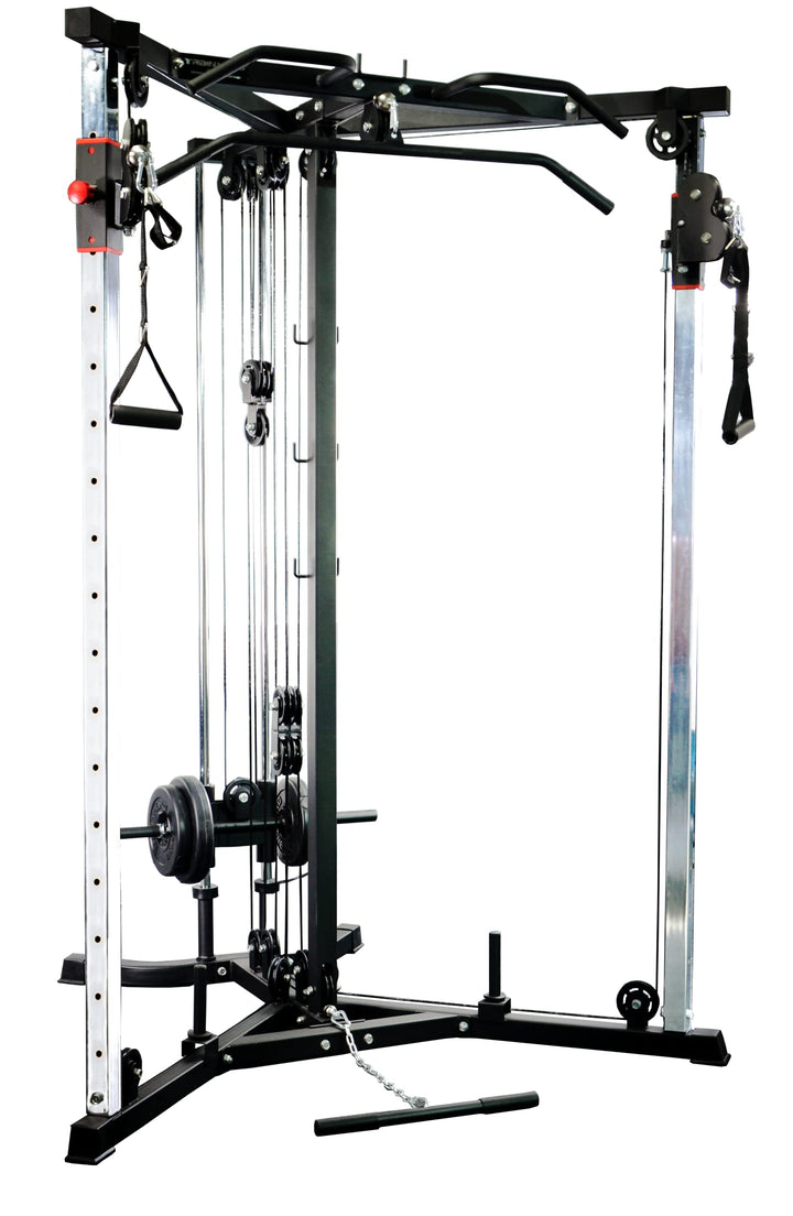 Train Hard® Kabelzug Trainer Latzugstation Kraftstation Cross Over mit Klimmzugstange, Bizeps- / Tri