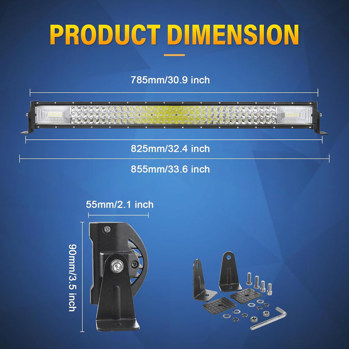 PICAA 32 Zoll 405W LED Lightbar mit Magnetische Halterung Kabelbaum Kit, Tri-Reihen LED Arbeitsschei