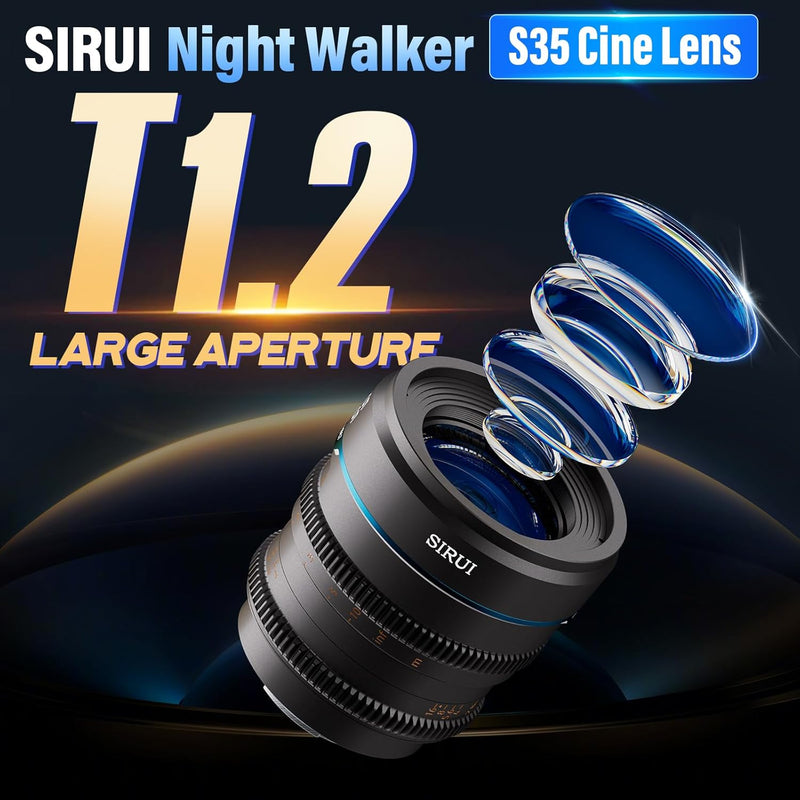 SIRUI Night Walker 55 mm T1.2 S35 Cine Objektiv, grosse Blende, manueller Fokus Objektiv (MS55E-G, E