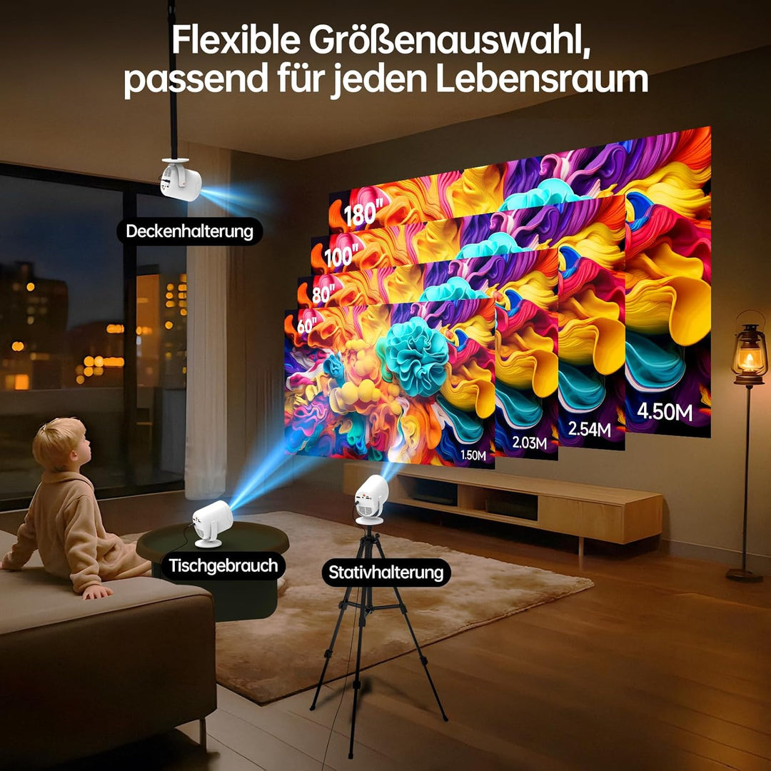 Mini Beamer, 4K Decoding Full HD 1080P, Auto-Keystone Electric Focus, Wi-Fi 6 & Bluetooth 5.0, Wi-Fi