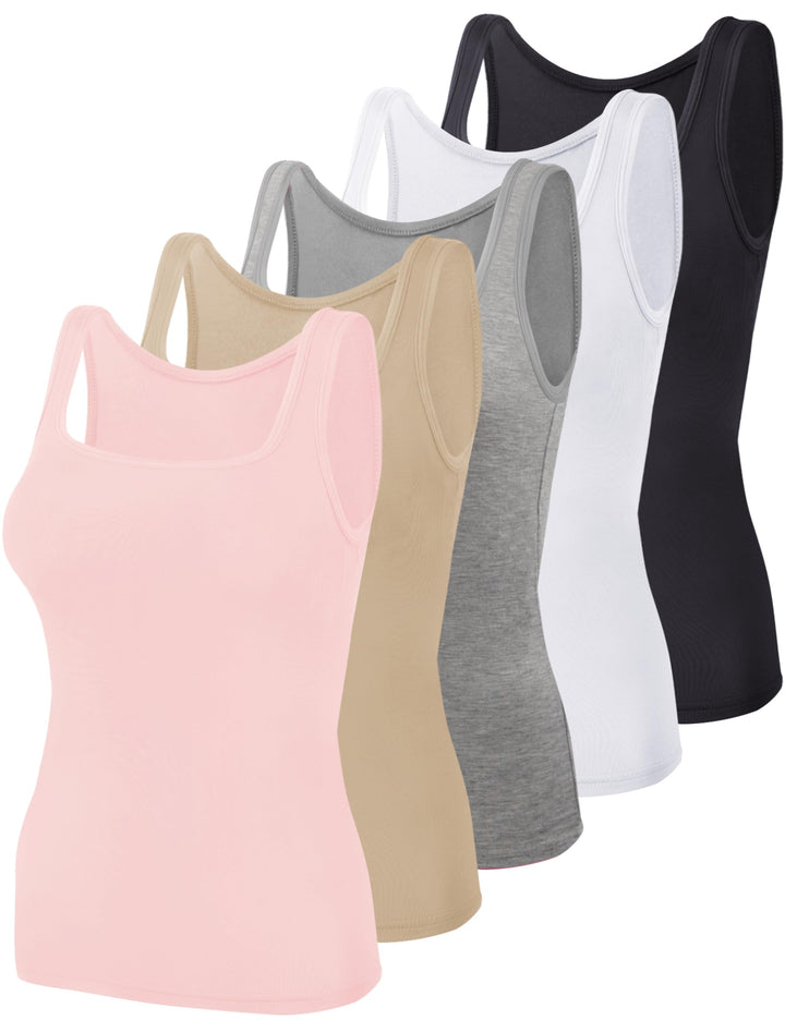BQTQ 5 Stück Unterhemd Damen Tank Top mit Quadratischem Ausschnitt, Elastische Tank Tops Camisole Cr