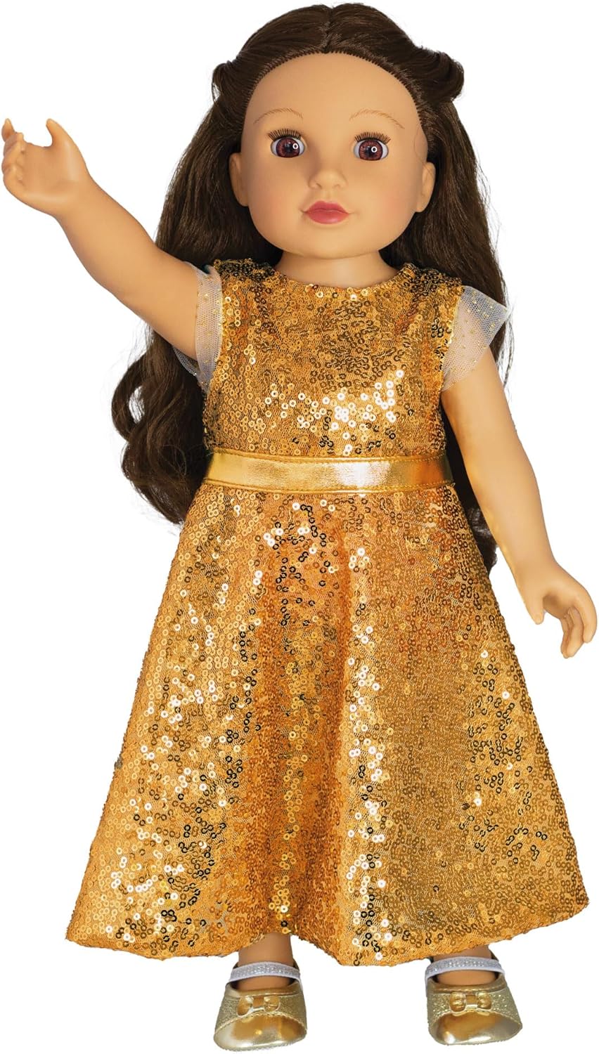 Heless 2330 - Puppenkleidung im Design Goldstar, Kleid mit goldenen Pailletten und Gürtel für Puppen