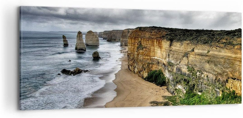 Panorama Bilder auf Leinwand 100x40cm Leinwandbild Strand Ozean Landschaft Gross Wanddeko Bild Schla