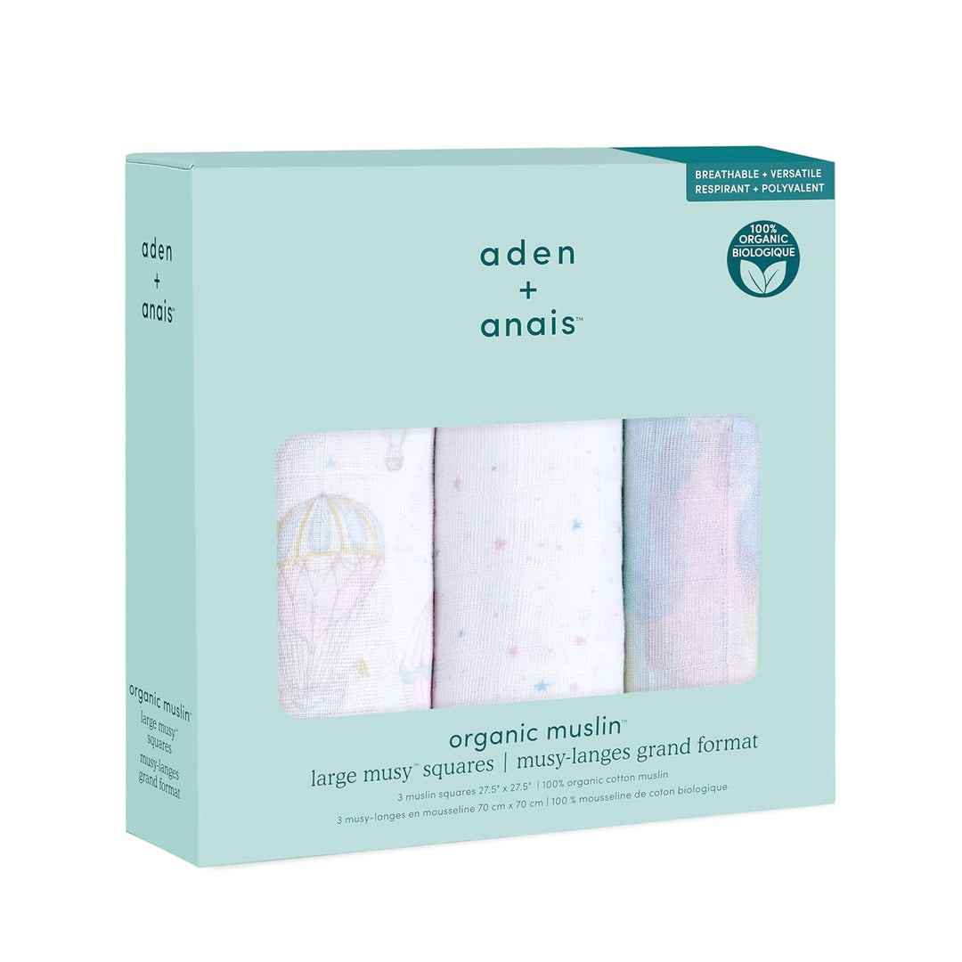 aden + anais™ musy Bio-Baumwoll-Musselin-Spucktücher Above The Clouds in 3er-Packung, Above The Clou