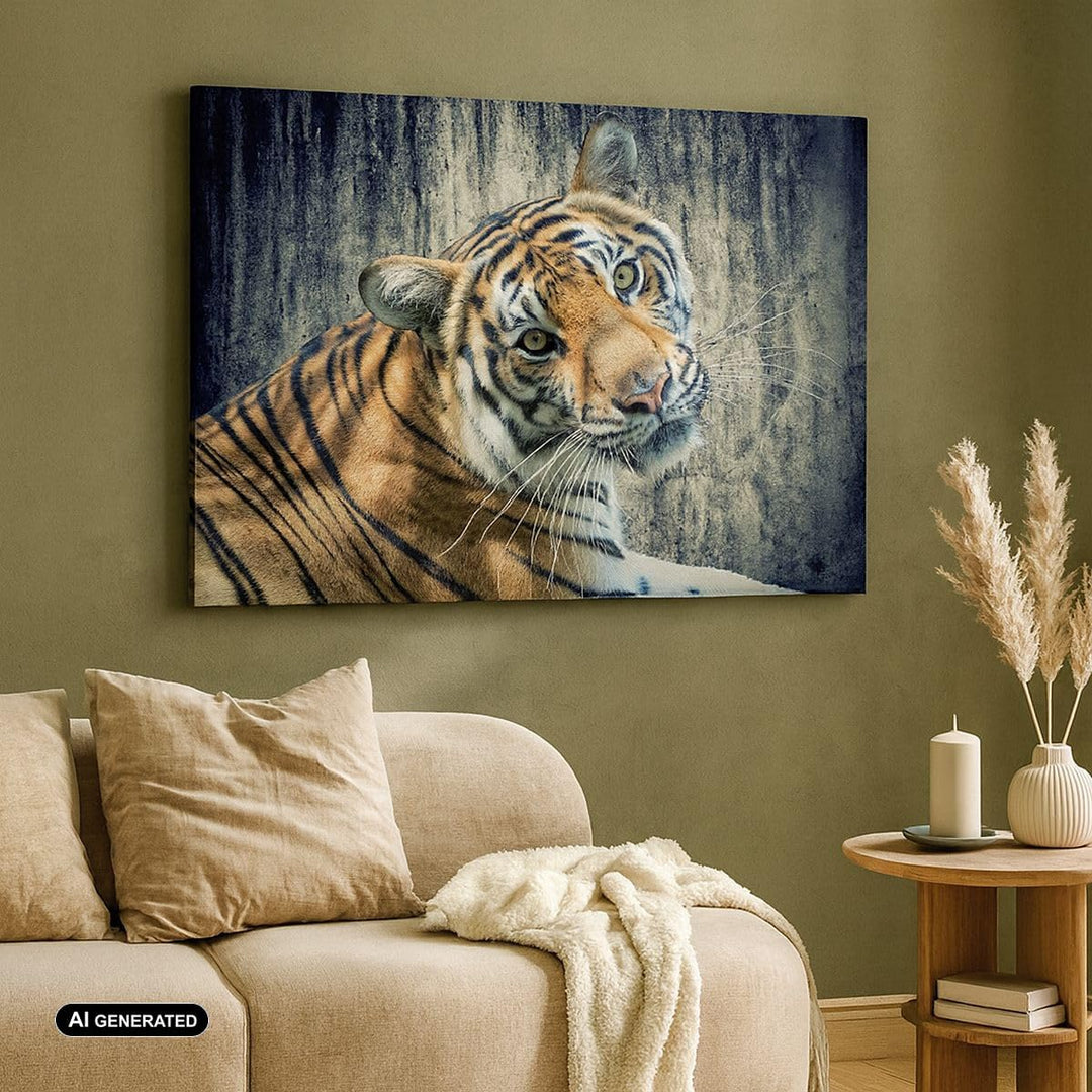 ARTTOR Bilder auf Leinwand Indien stein tiger wild Leinwandbild 70x50cm Wandbilder Dekoration Wohnzi