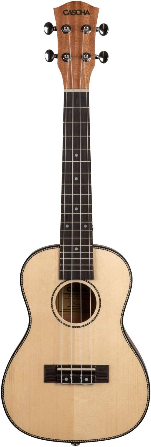 CASCHA Konzert Ukulele, Massive Fichtendecke, Solid Top, Hawaii Gitarre Set mit Aquila-Saiten, Zubeh