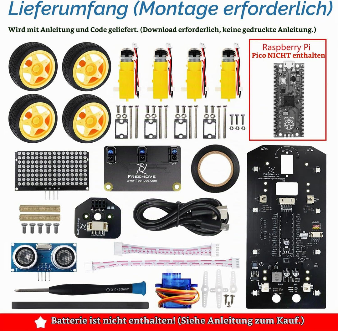 Freenove 4WD Car Kit for Raspberry Pi Pico (Not Included) (Compatible with Arduino IDE), Dot Matrix