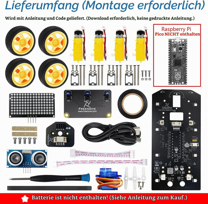 Freenove 4WD Car Kit for Raspberry Pi Pico (Not Included) (Compatible with Arduino IDE), Dot Matrix