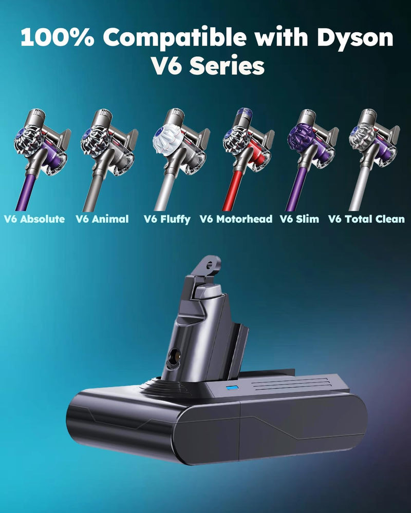 6000mAh V6 Ersatzakku für Dyson V6 Akku Kompatibel mit DC62 DC58 DC59 DC61 Animal DC72 DC74 SV03 SV0