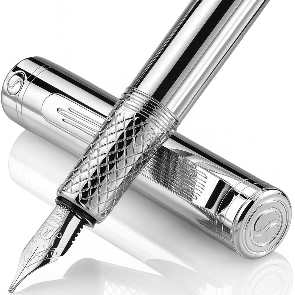 Scriveiner Luxury EDC Füllfederhalter (mittel), schwerer Taschenfüller mit Chrom, Schmidt Schreibfed