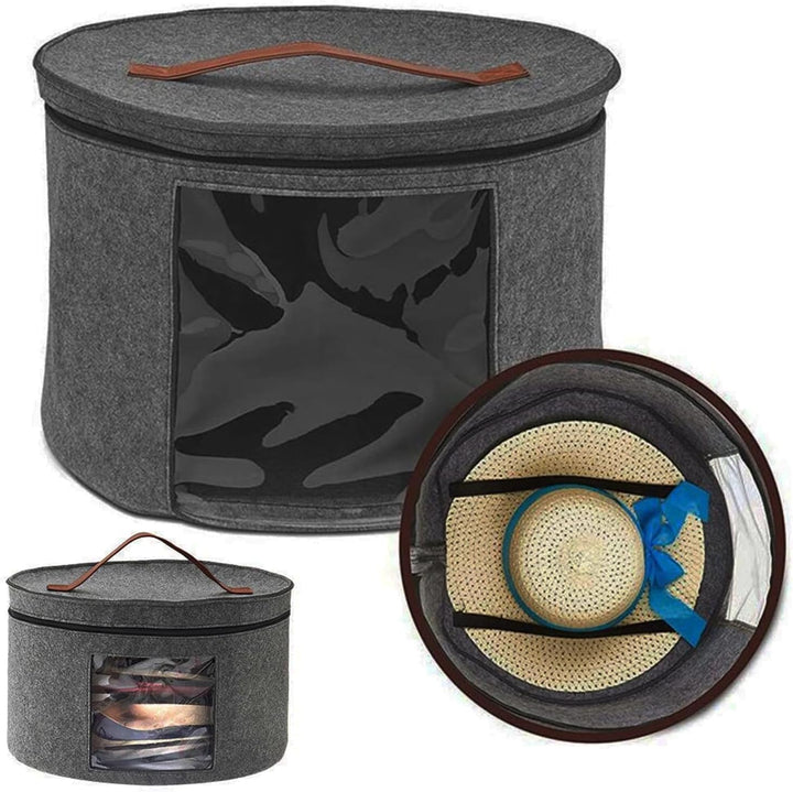 Runde Hut-Aufbewahrungsbox mit Deckel, faltbare Filzhut-Aufbewahrungsbox, Dunkelgrau, Dunkelgrau