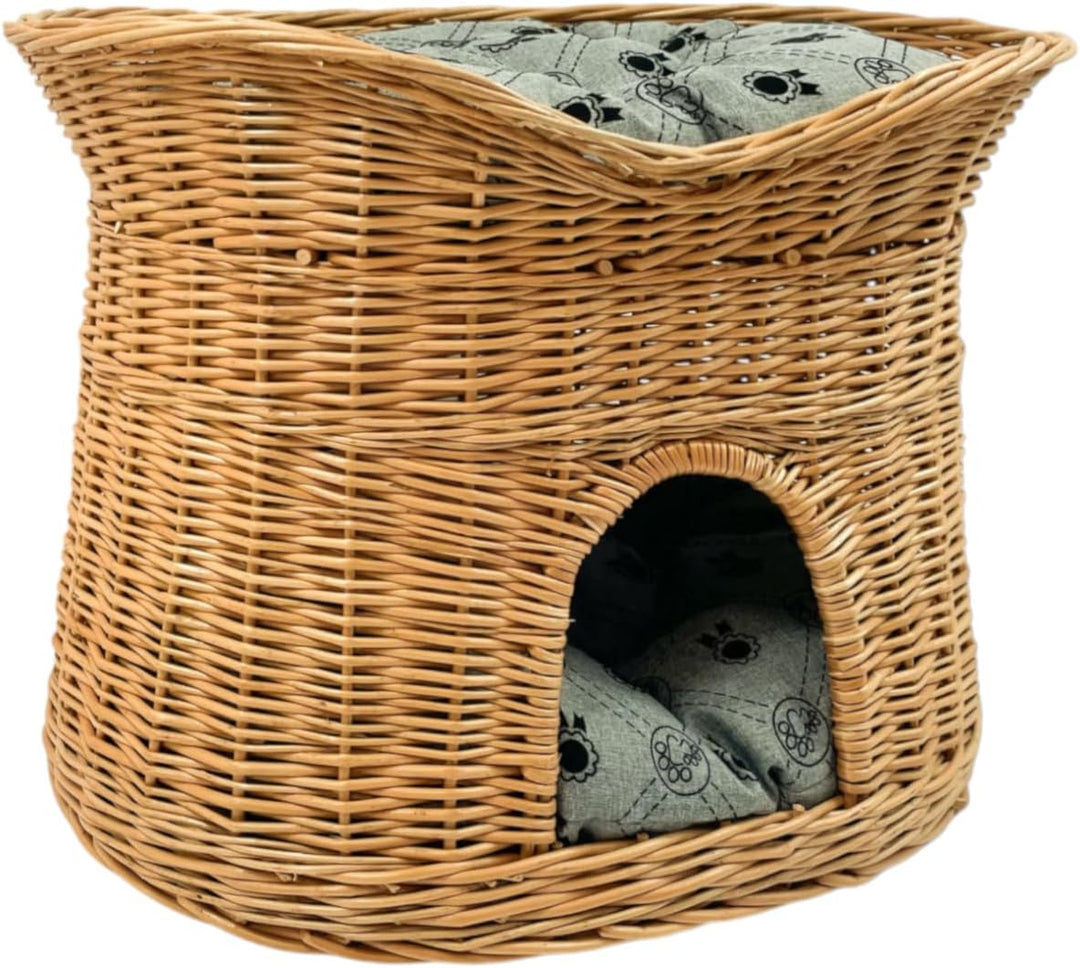 Katzenkorb zum Schlafen – Katzenhütte Indoor – Grösse L: 60 cm oval – Katzenhöhle aus Weide – Zweist