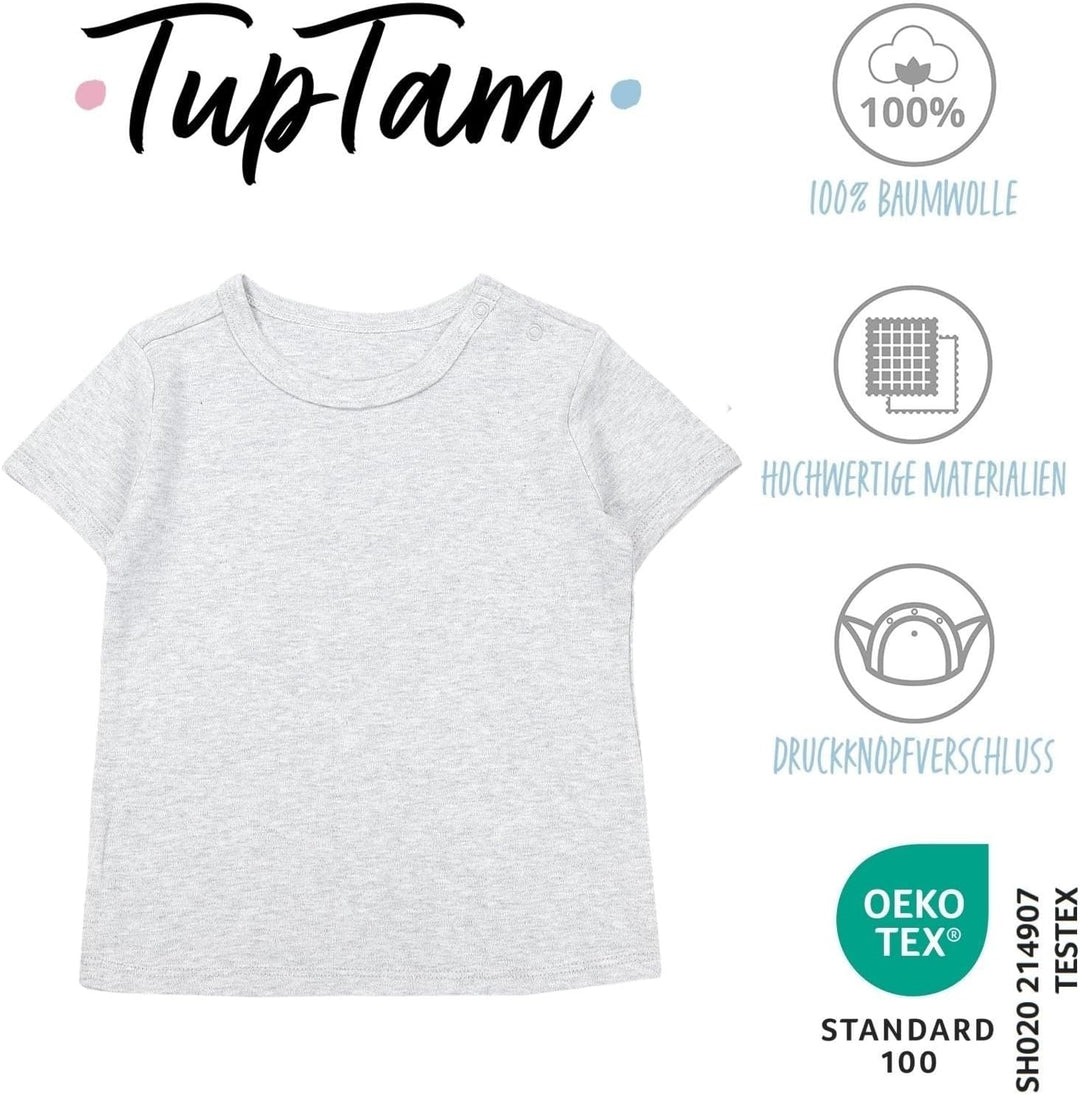 Baby Jungen Kurzarm T-Shirt mit Aufdruck Unifarben Sterne Streifen 5er Set, Baby Junge