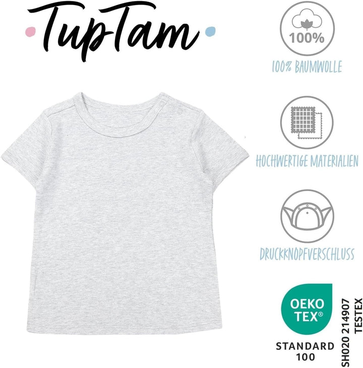 Baby Jungen Kurzarm T-Shirt mit Aufdruck Unifarben Sterne Streifen 5er Set, Baby Junge