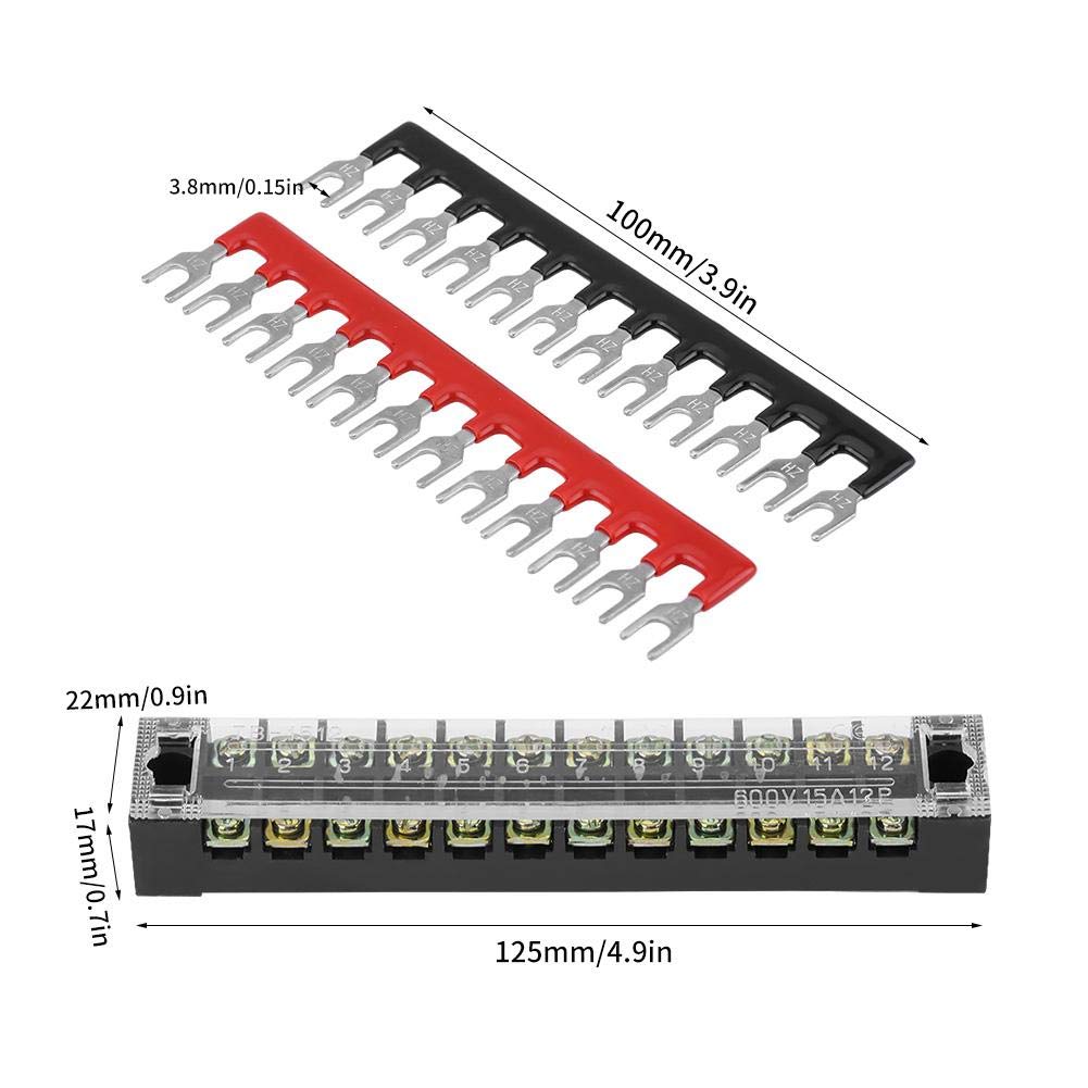 Keenso Klemmenleiste, 5 Stück zweireihig 12 Positionen 600V 15A Schraubklemmenblock + vorisolierter