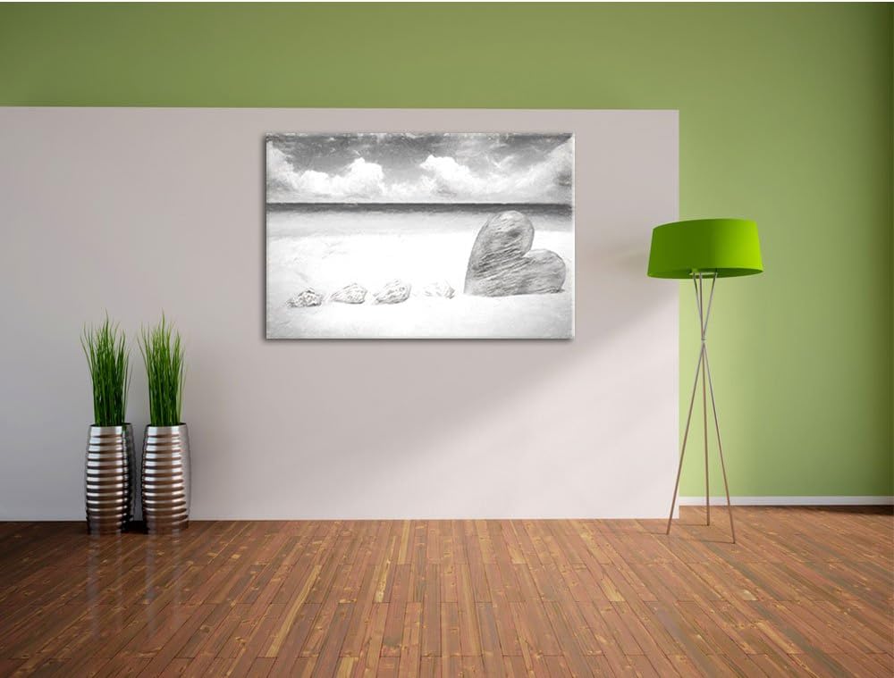 Pixxprint Sandstrand mit Muscheln als Leinwandbild/Grösse: 100x70 cm/Wandbild/Kunstdruck/fertig besp
