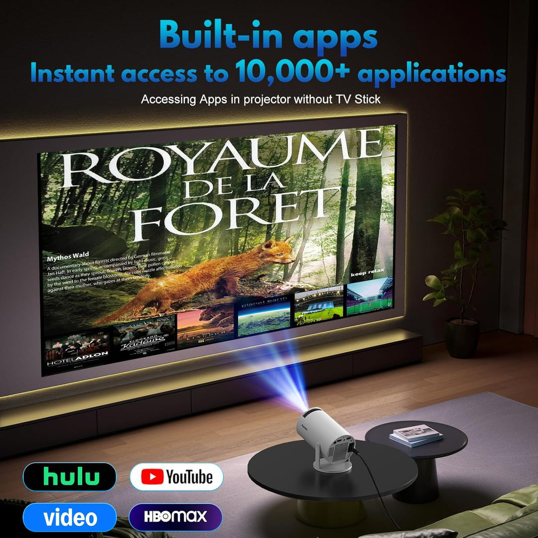 Mini Beamer, 1080P 4K Support 180°Dreh Tragbarer Streaming-Projektor, Klein Videoprojektor Unterstüt