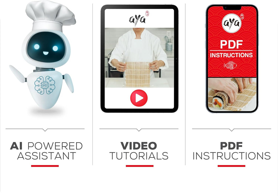 AYA Sushi Maker Kit Sushi Maker Rot Komplett mit Sushi Messer und Exklusiv Video Tutorials 11 Stück
