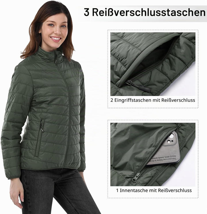 Outdoor Ventures Damen Steppjacke Leichte Warme Packbare Übergangsjacke Puffer Jacke für Frauen Gefü