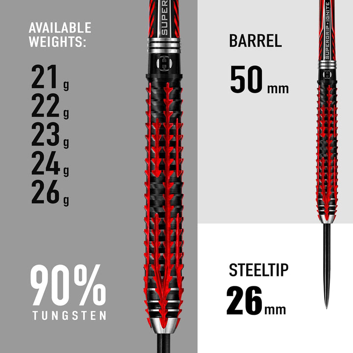Harrows Fire Inferno 90% Tungsten Steel Tip Darts 25.0 Gramm, 25.0 Gramm