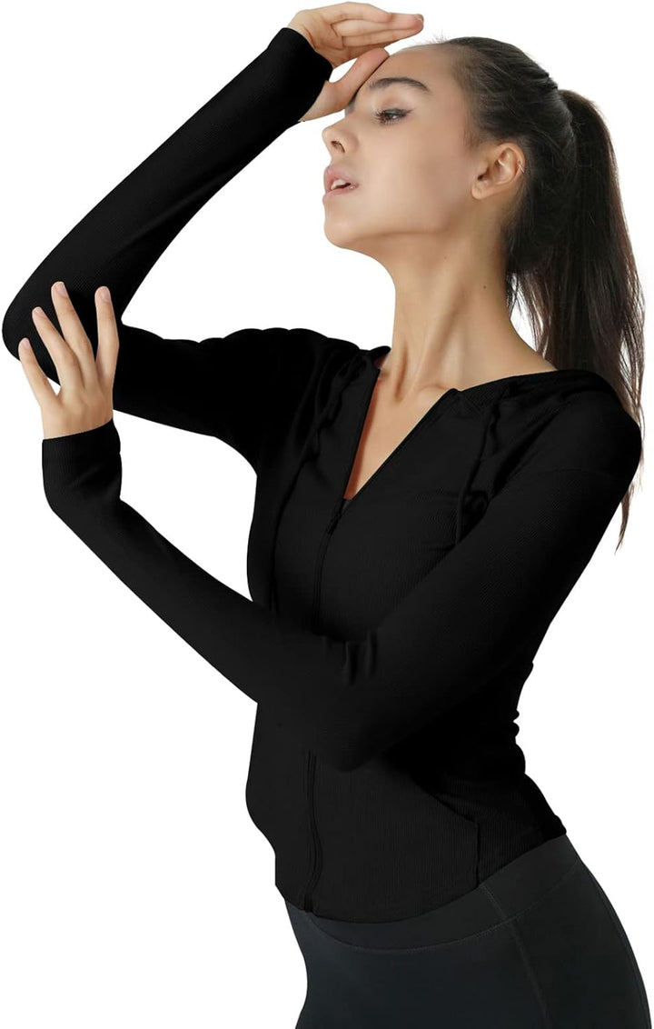 SEAUR Damen Laufjacke Dünn Leicht Sportjacke mit Kapuze Joggen Yoga Jacke Reissverschluss Sweatjacke