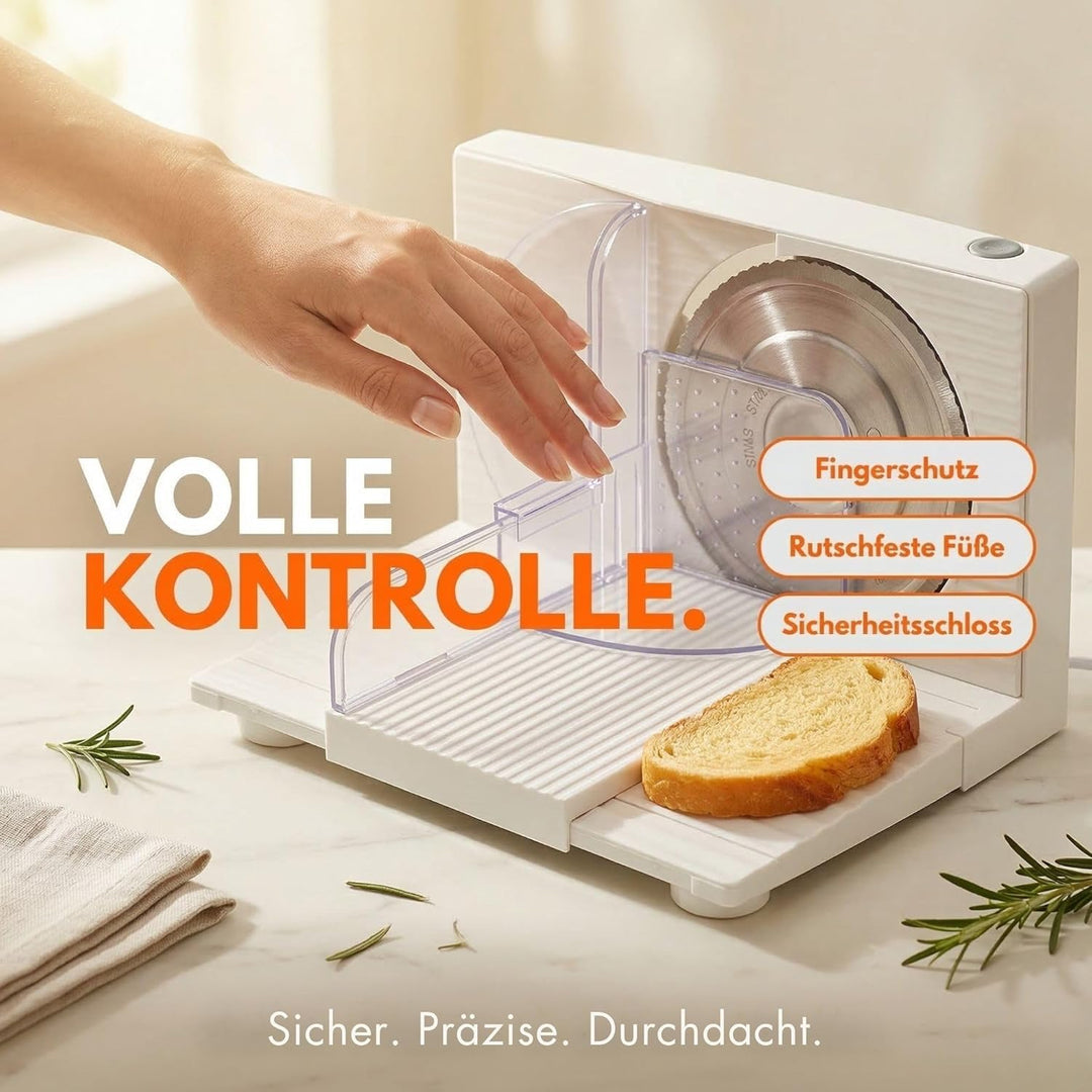 Sommertal Allesschneider AS170 150W Edelstahlmesser mit Wellenschliff, Klappbar platzsparend, elektr