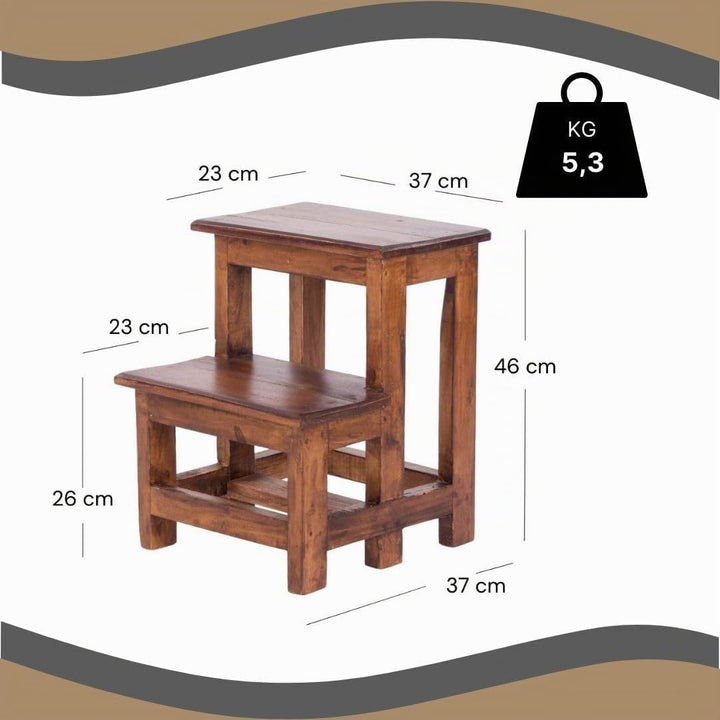 DESIGN DELIGHTS TRITTLEITER Step| 46x37x37 cm (HxBxT), Recycling Holz, zweistufig | Holz Hocker, Hau
