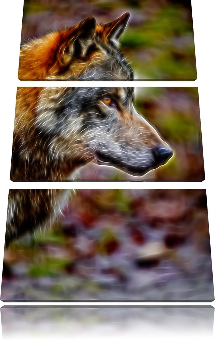 anmutiger Wolf Spezial 3-Teiler Leinwandbild 120x80 Bild auf Leinwand, XXL riesige Bilder fertig ger