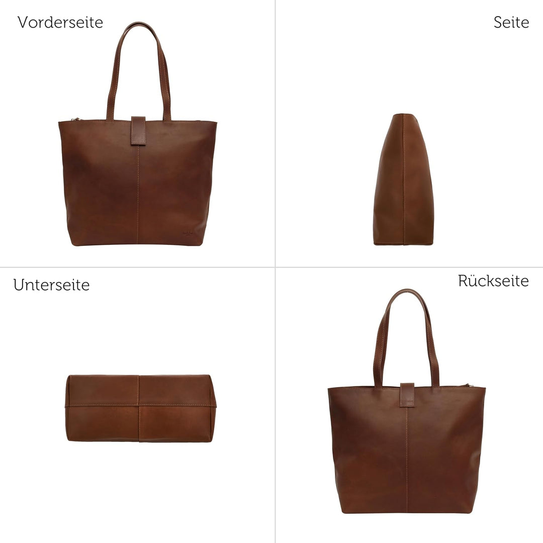 Gusti Shopper Leder - Alexandra Handtasche Damen Arbeitstasche Leder Braun, Braun
