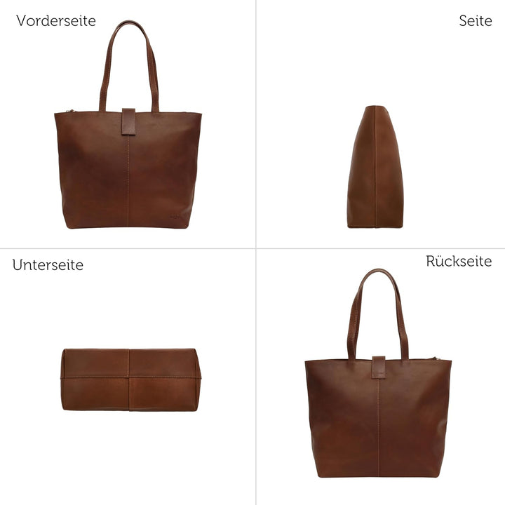 Gusti Shopper Leder - Alexandra Handtasche Damen Arbeitstasche Leder Braun, Braun