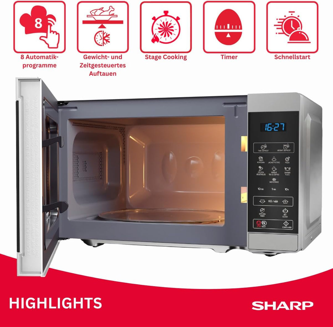 SHARP MS02ES Mikrowelle (Mikrowelle: 800W, 11 Leistungsstufen, Auftaufunktion, Abmessungen: 440x258x