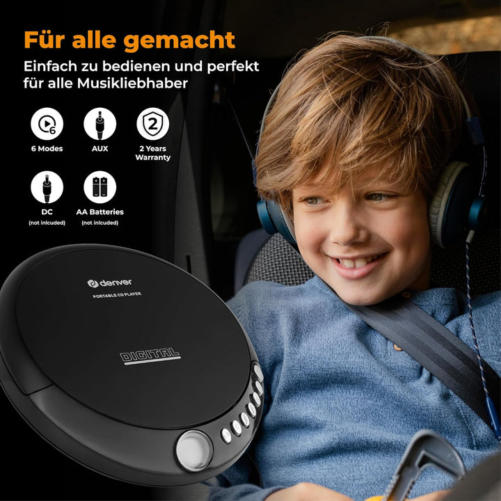 Denver DM-24 Discman, Schwarz ohne Anti-Schock Single, ohne Anti-Schock Single