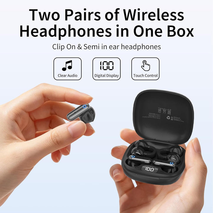 2-in-1 kabellose Ohrhörer-Set, Open-Ear Clip-On & Kurzschaft Halbin-Ear Ohrhörer-Kombo, Bluetooth 6.
