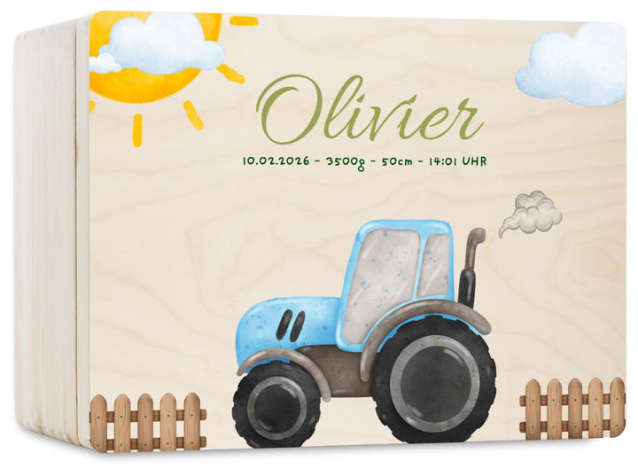 Pinus Personalisierte Erinnerungskiste aus Holz - 30x20x13,5 cm Geschenkbox mit Text zur Geburt, Tau