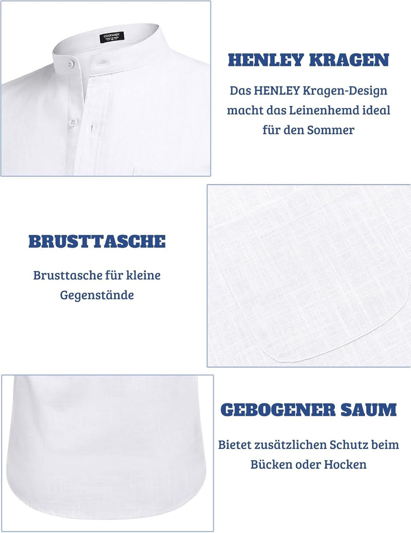 COOFANDY Herren Hawaiihemd Langarm Hemden Freizeithemden Sommerhemd Männer Henley Langarmshirt Butto