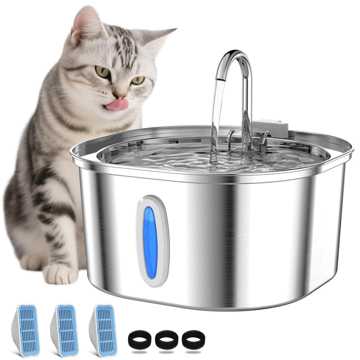 PEKTACO 3.2L Trinkbrunnen für Katze Edelstahl – Katzen Trinkbrunnen mit Sichtfenster, Leiser Betrieb