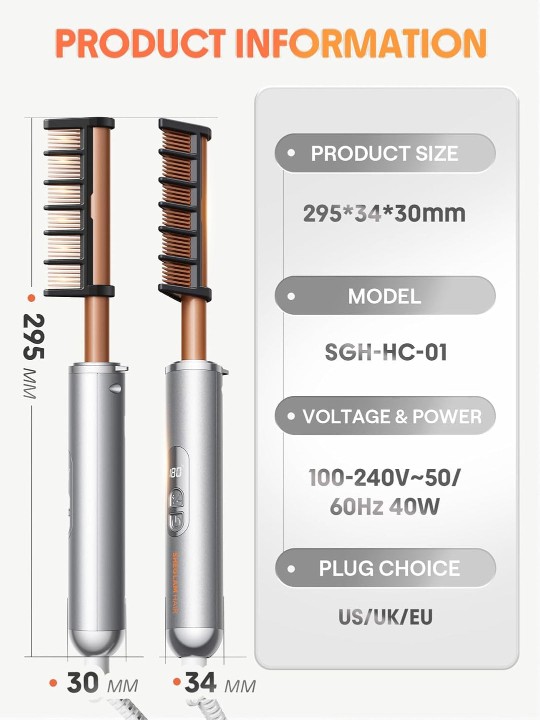 SHEGLAM Hitzeschutz-Glätteisen mit Glanzbeschichtung, Professioneller Glättungsbürste mit Gloss Pro™
