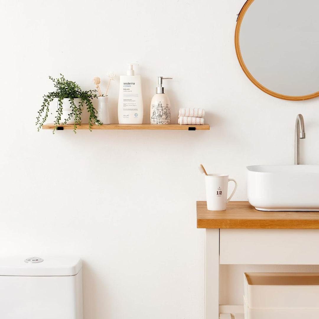 TREOAKWIS Schweberegal Eiche Massiv, Wandregal Holz Regale Wandboard für Badezimmer, Schlafzimmer, W