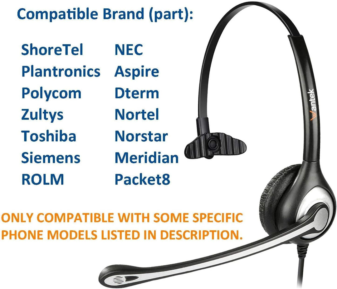 Wantek Telefon Headset Mono mit Noise Cancelling Mikrofon, Quick Disconnect, Call Center Kopfhörer f